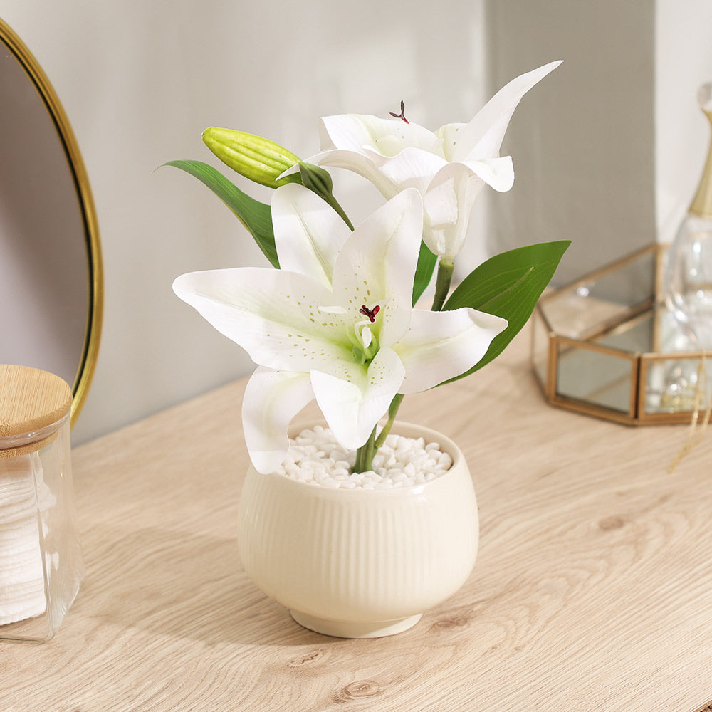 Lilies Artificial Potted Plant - Sage Cream