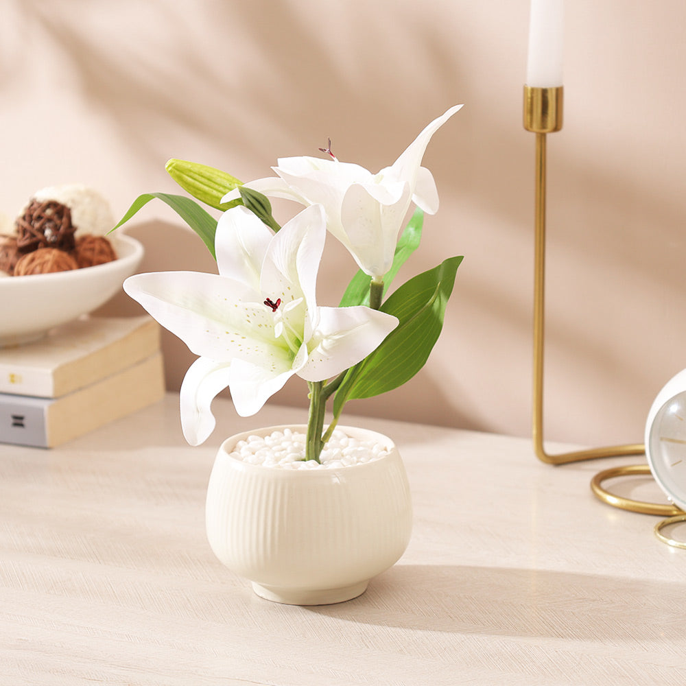 Lilies Artificial Potted Plant - Sage Cream