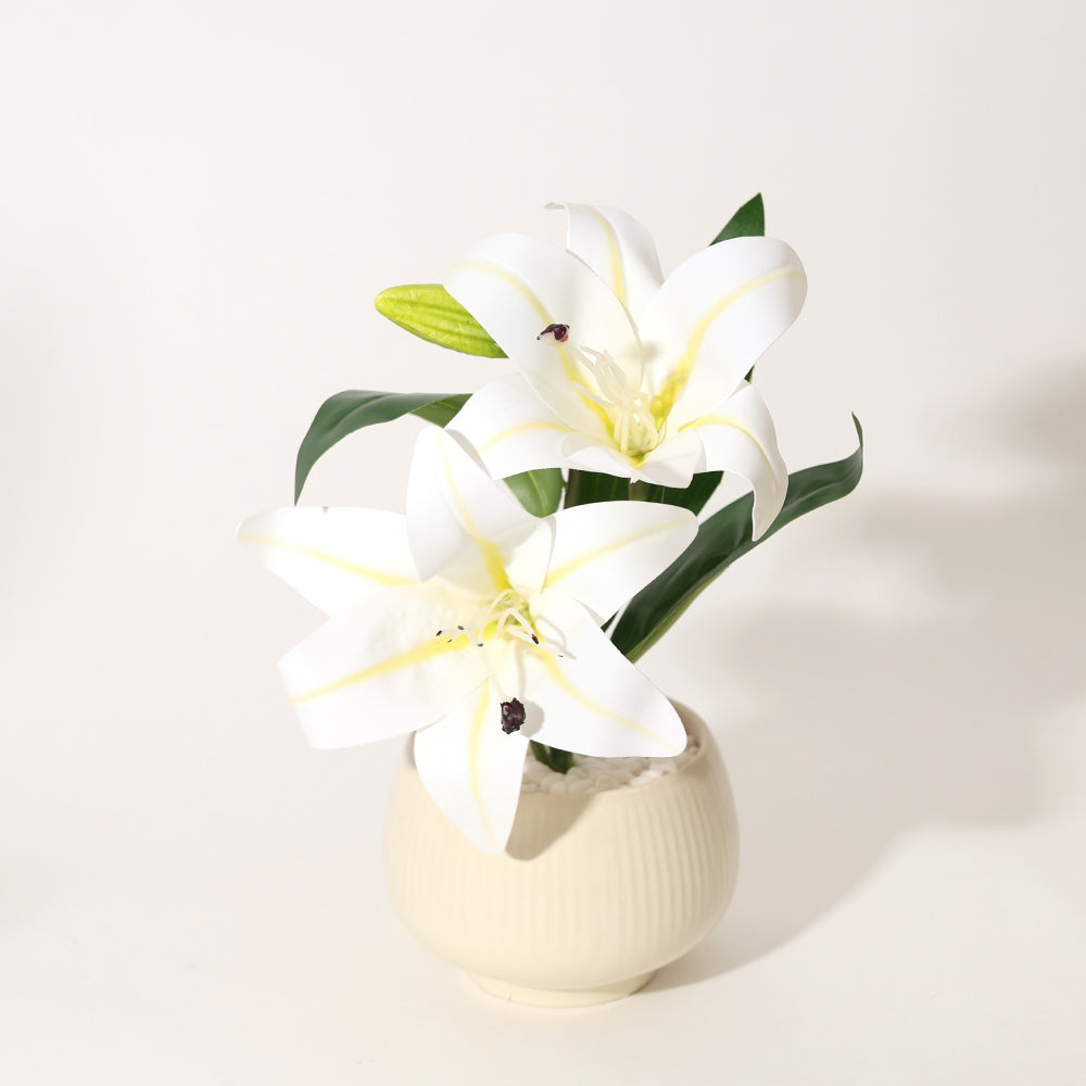 Lilies Artificial Potted Plant - Ivory Cream
