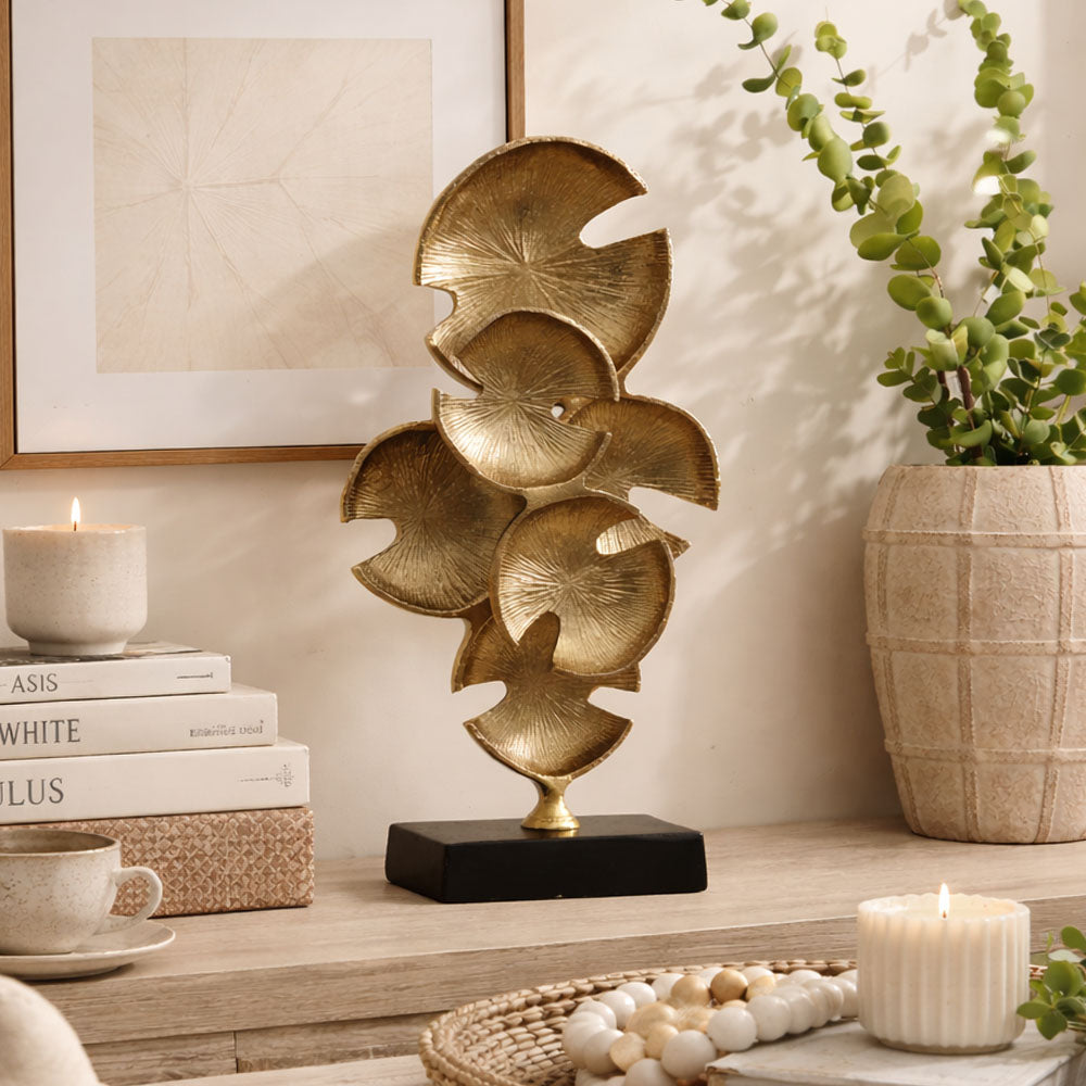 Lily Pad Metal Sculpture Large - Gold Black