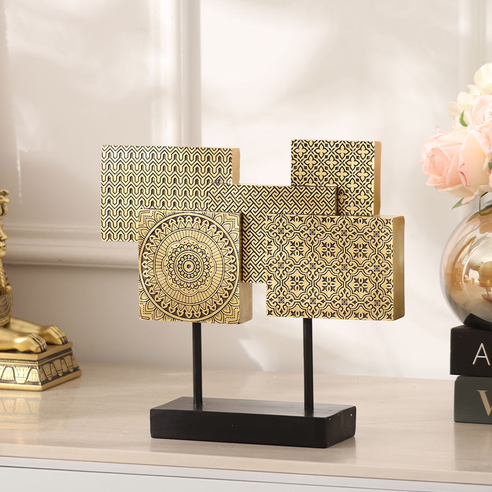 Linden Abstract Tiles Sculpture - Black Gold