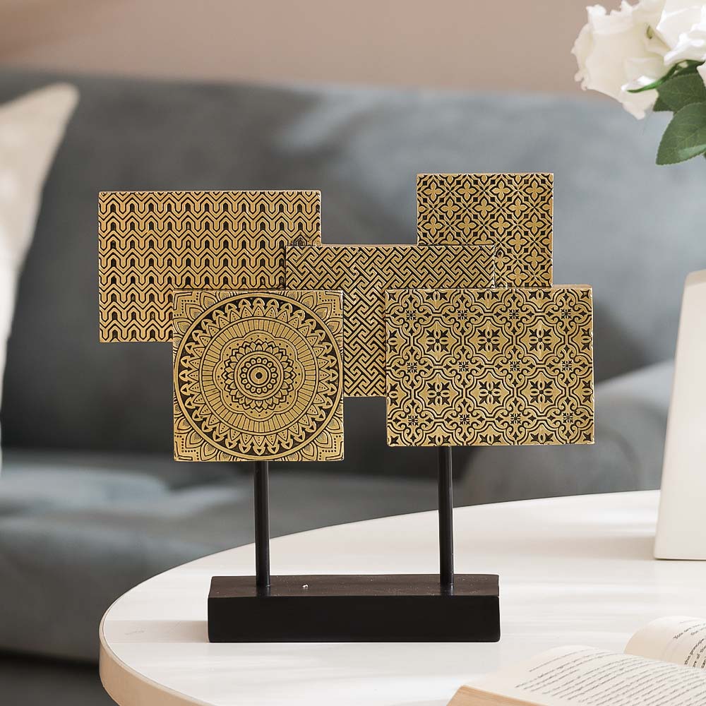 Linden Abstract Tiles Sculpture - Black Gold
