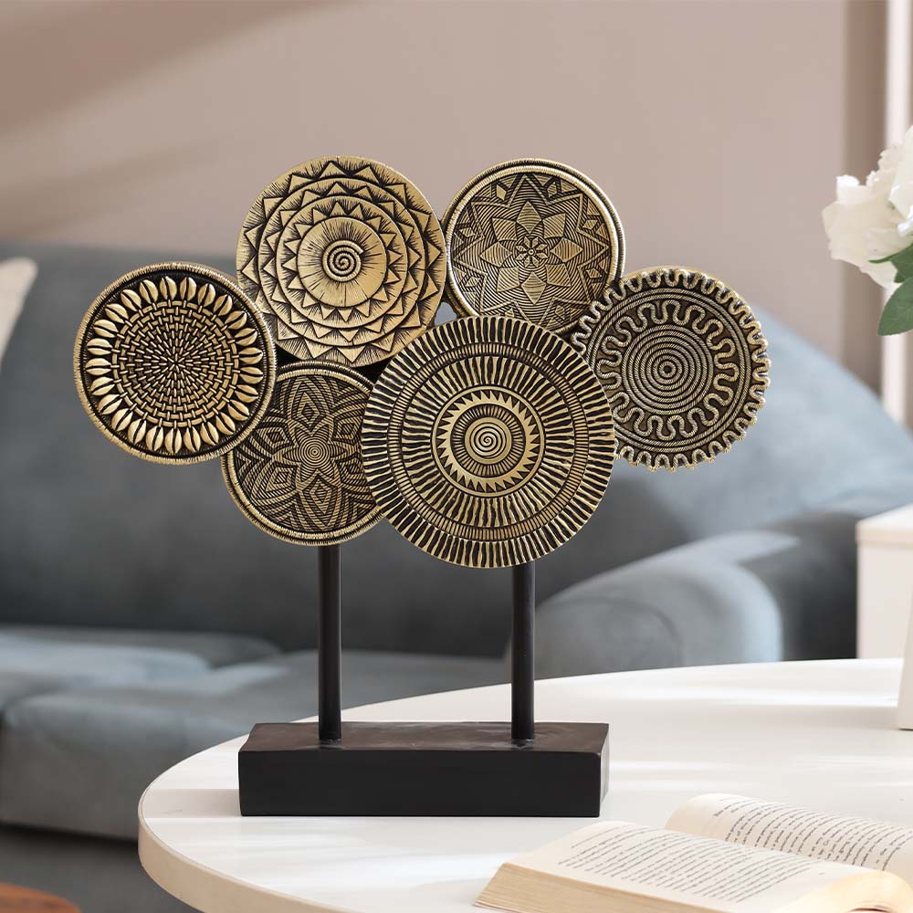 Noa Abstract Discs Sculpture - Black Gold