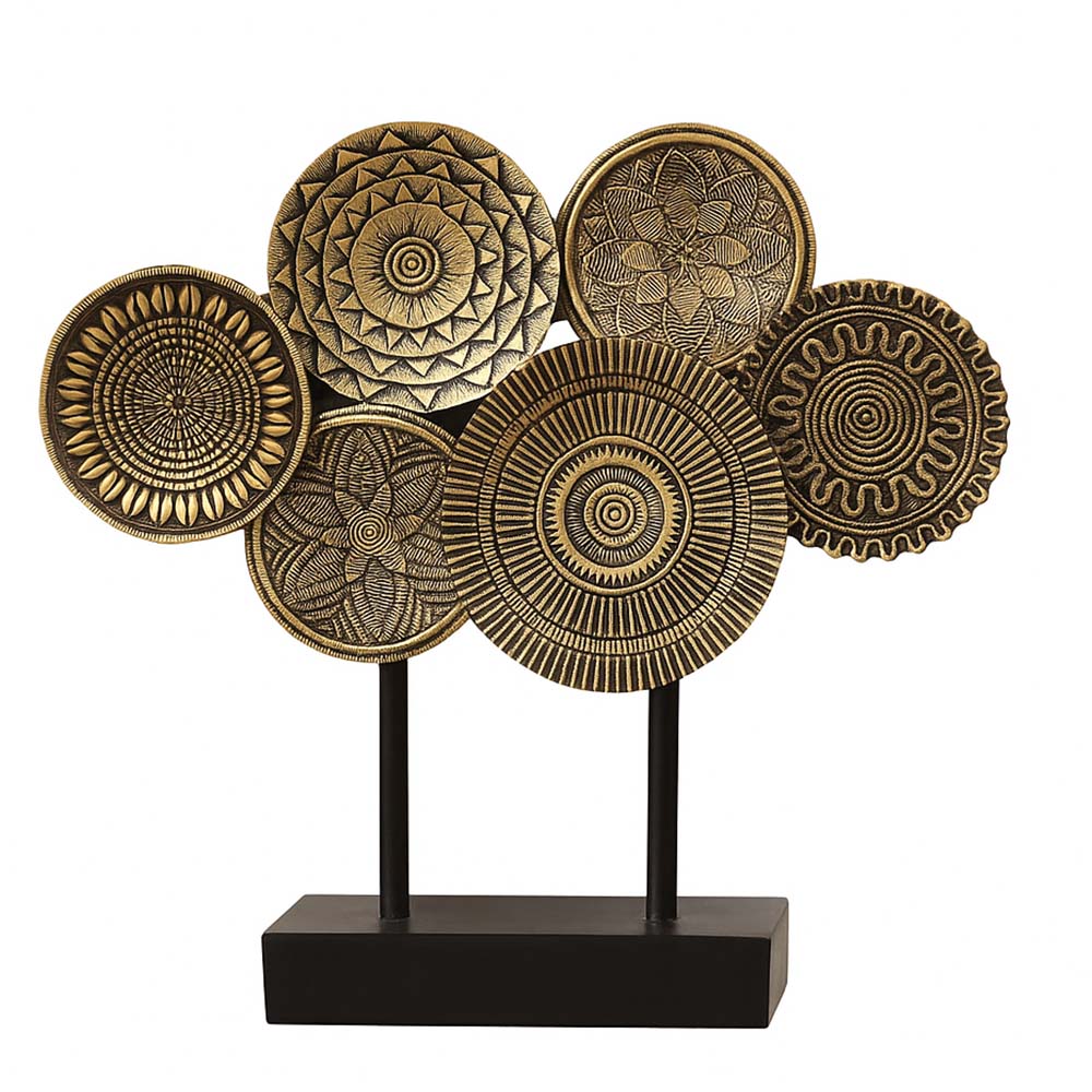 Noa Abstract Discs Sculpture - Black Gold