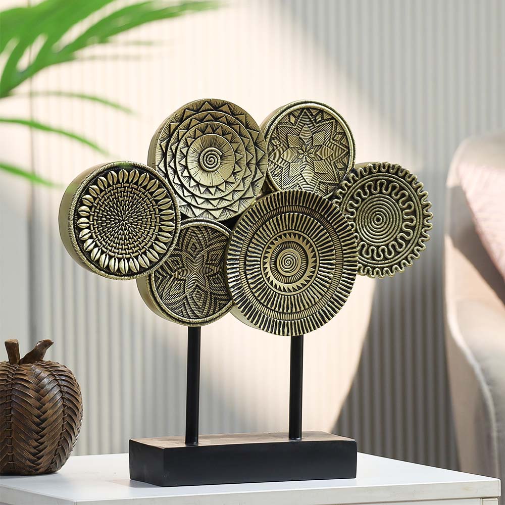 Noa Abstract Discs Sculpture - Black Gold