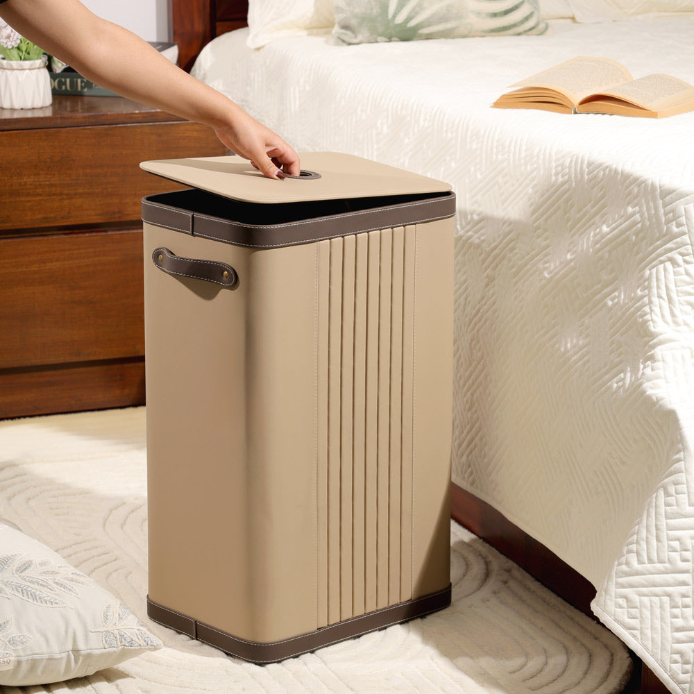Coda Striped Laundry Bin with Lid - Beige Brown