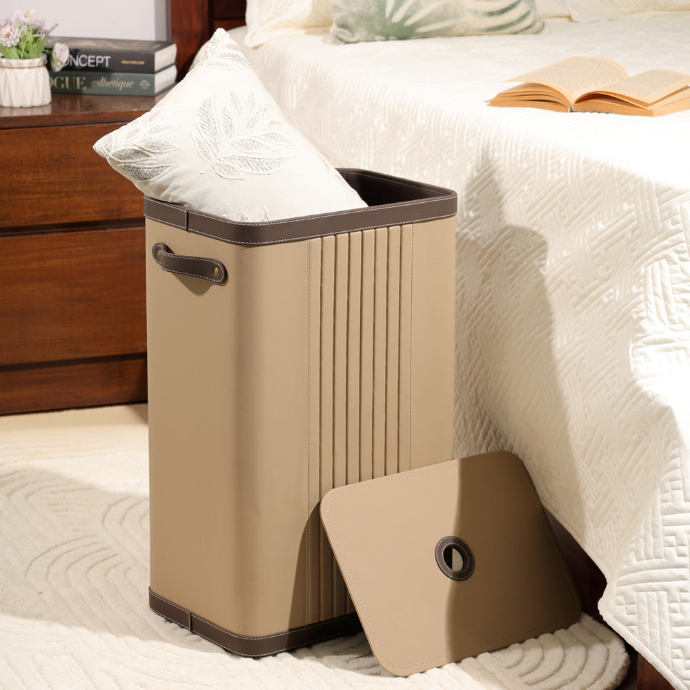Coda Striped Laundry Bin with Lid - Beige Brown