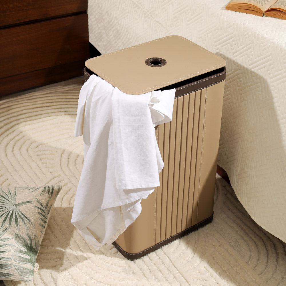 Coda Striped Laundry Bin with Lid - Beige Brown