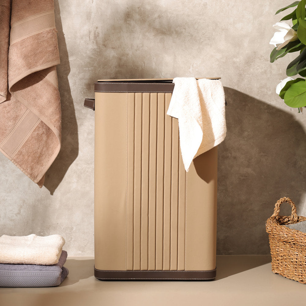 Coda Striped Laundry Bin with Lid - Beige Brown