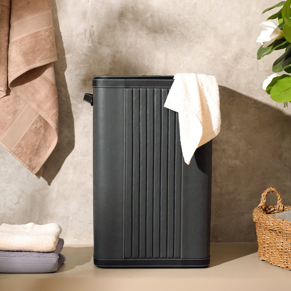 Coda Striped Laundry Bin with Lid - Grey Black