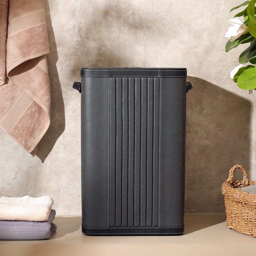 Coda Striped Laundry Bin with Lid - Grey Black