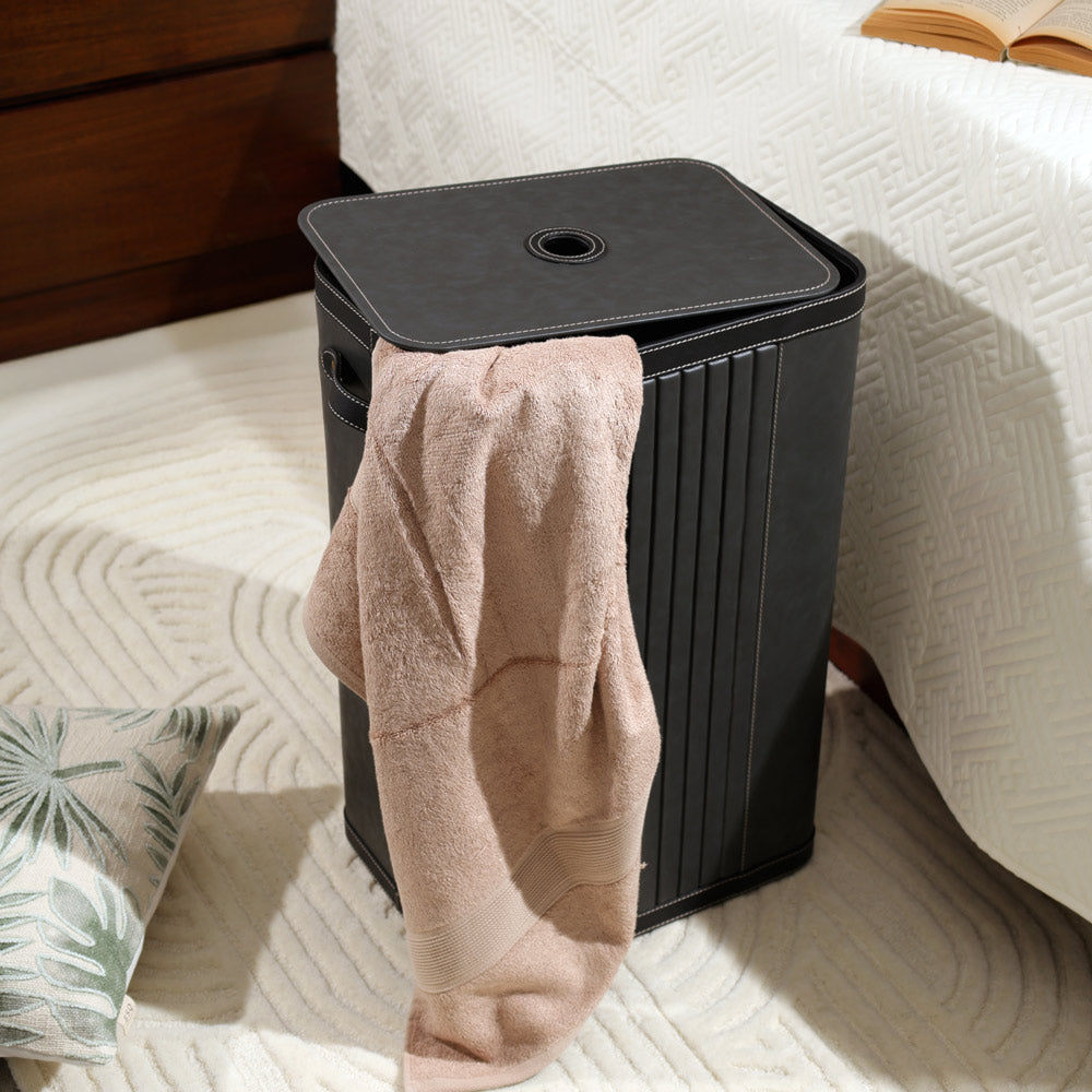 Coda Striped Laundry Bin with Lid - Grey Black