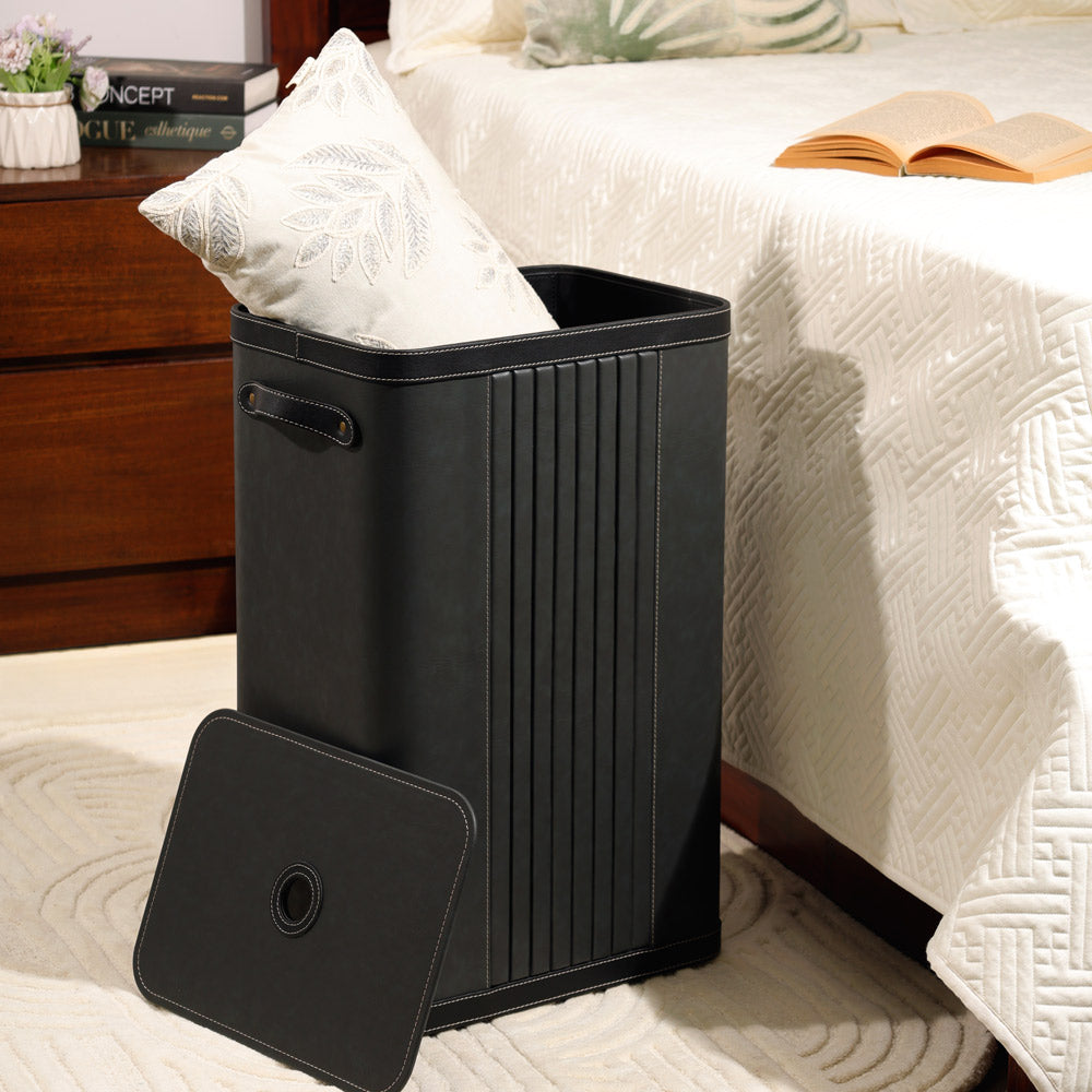 Coda Striped Laundry Bin with Lid - Grey Black