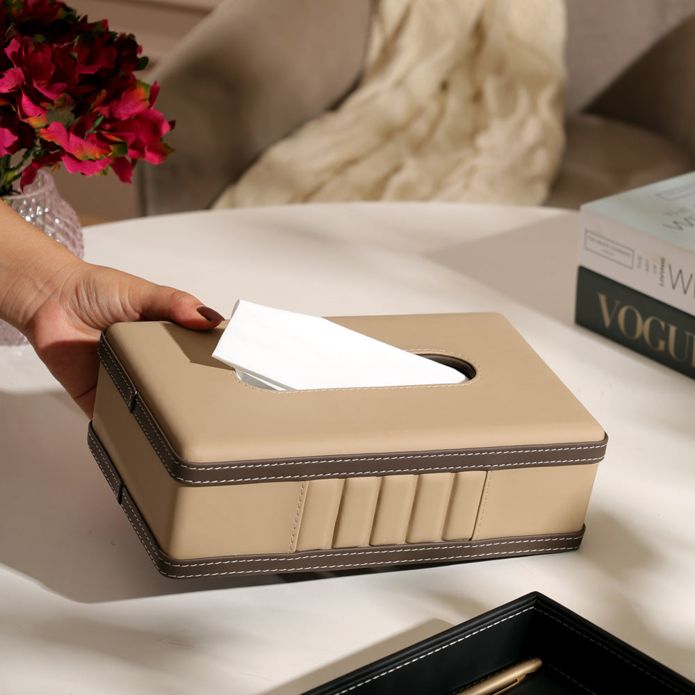 Coda Striped Tissue Box Holder - Beige Brown
