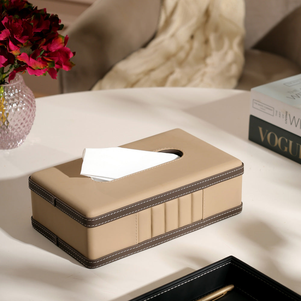 Coda Striped Tissue Box Holder - Beige Brown