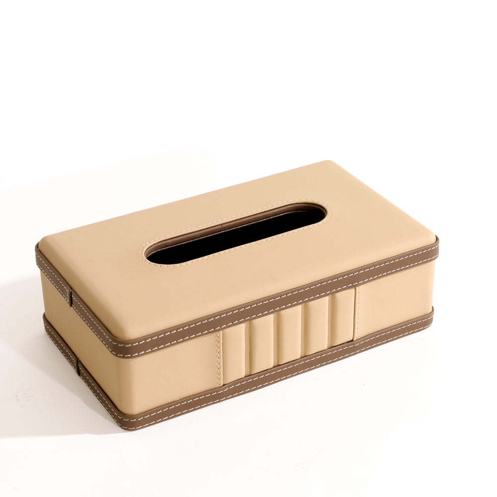 Coda Striped Tissue Box Holder - Beige Brown