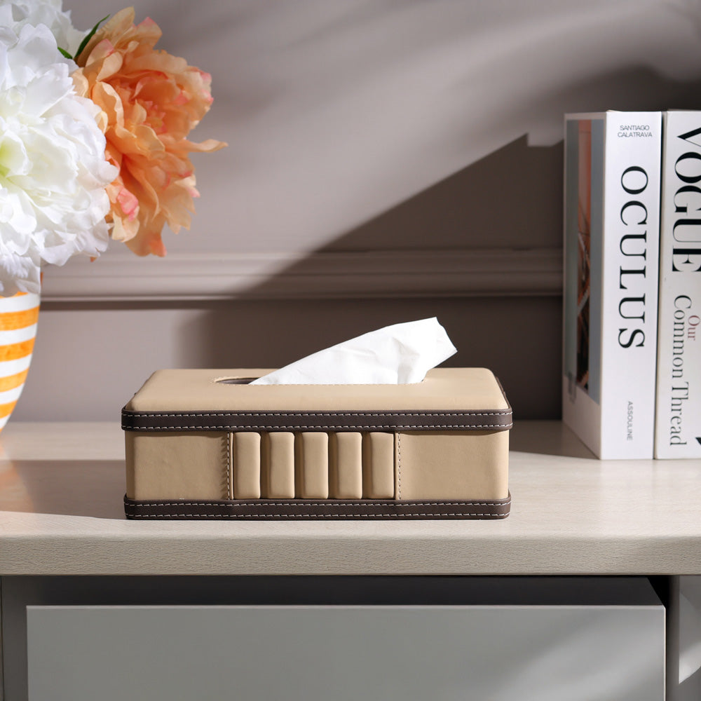 Coda Striped Tissue Box Holder - Beige Brown