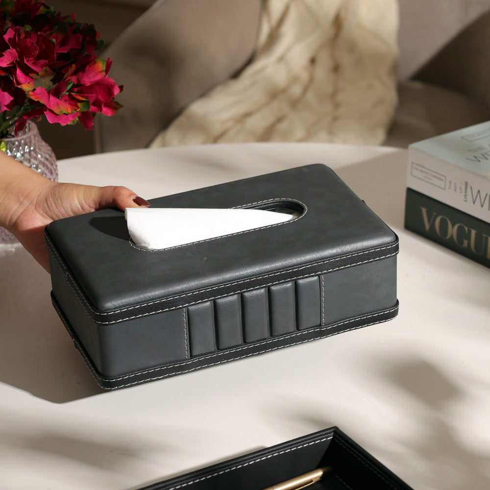 Coda Striped Tissue Box Holder - Grey Black