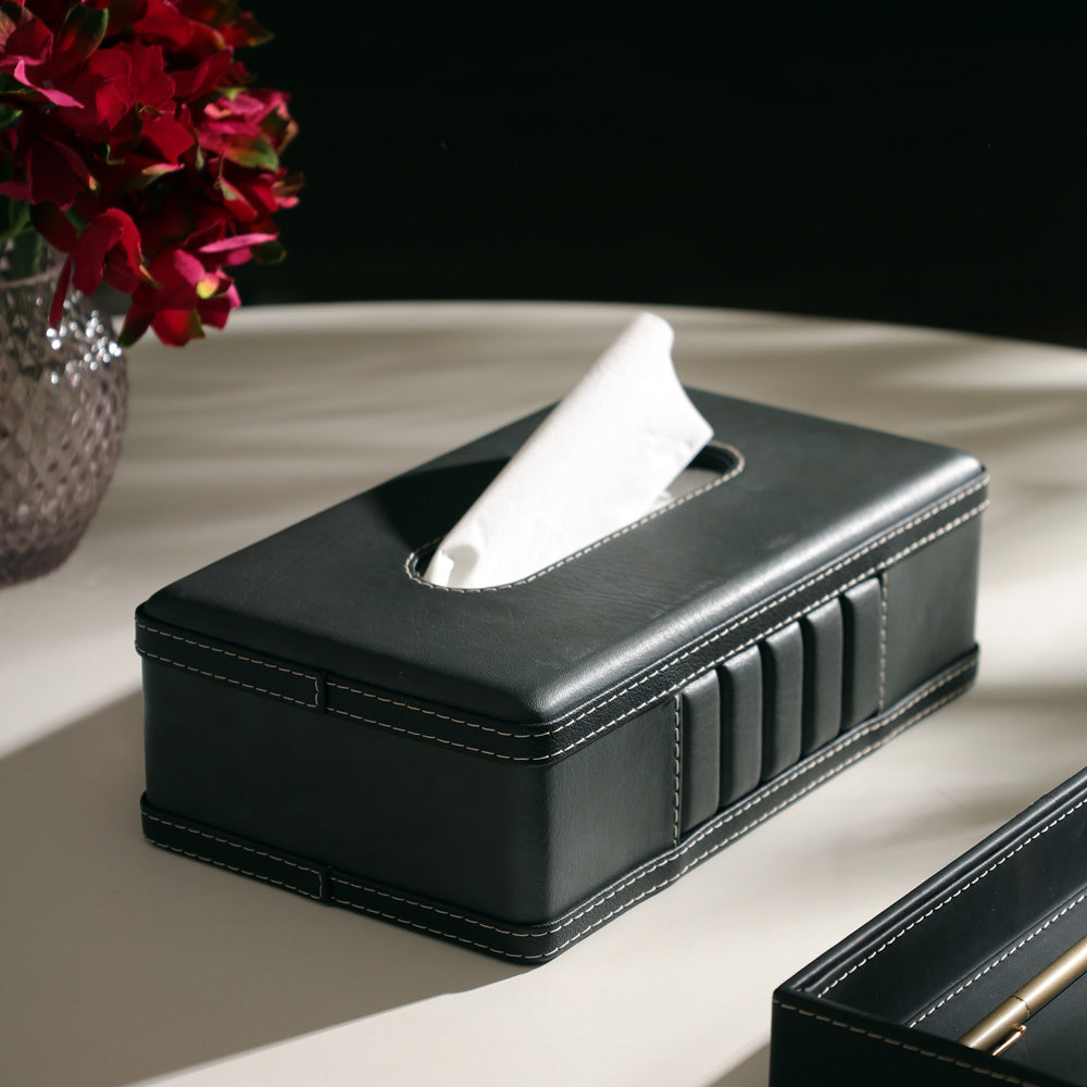 Coda Striped Tissue Box Holder - Grey Black