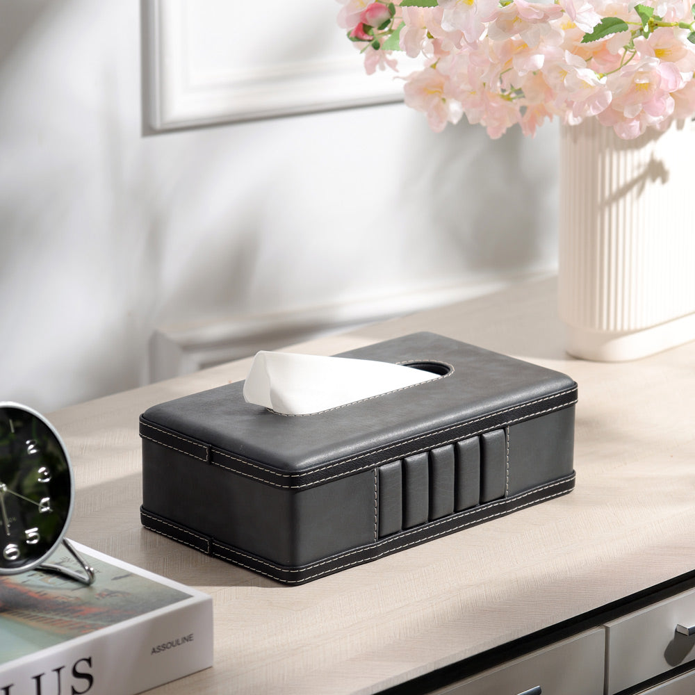 Coda Striped Tissue Box Holder - Grey Black