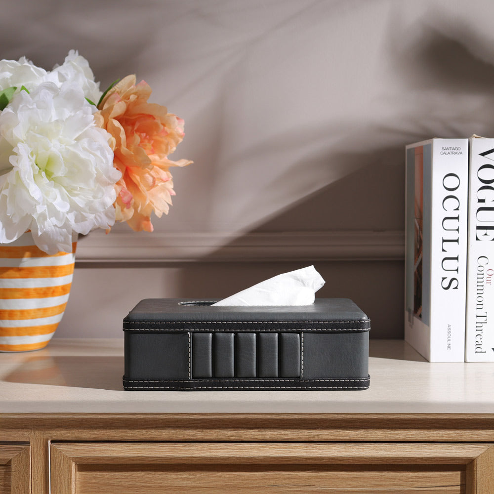 Coda Striped Tissue Box Holder - Grey Black
