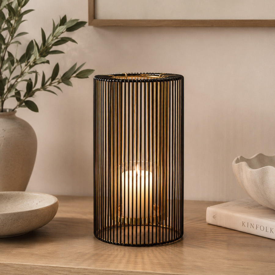 Lines Candle Holder Large - Black Gold