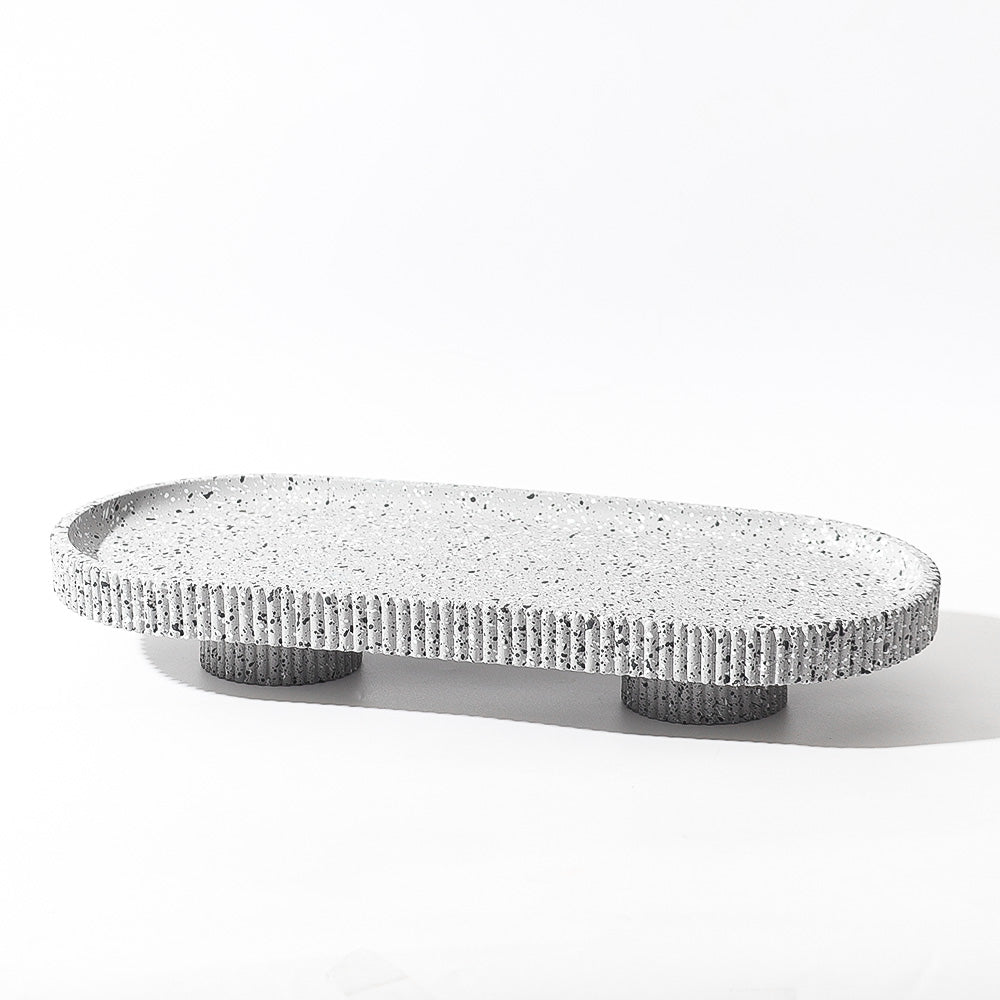 Lines Oval Elevated Tray Medium - Speckled Grey