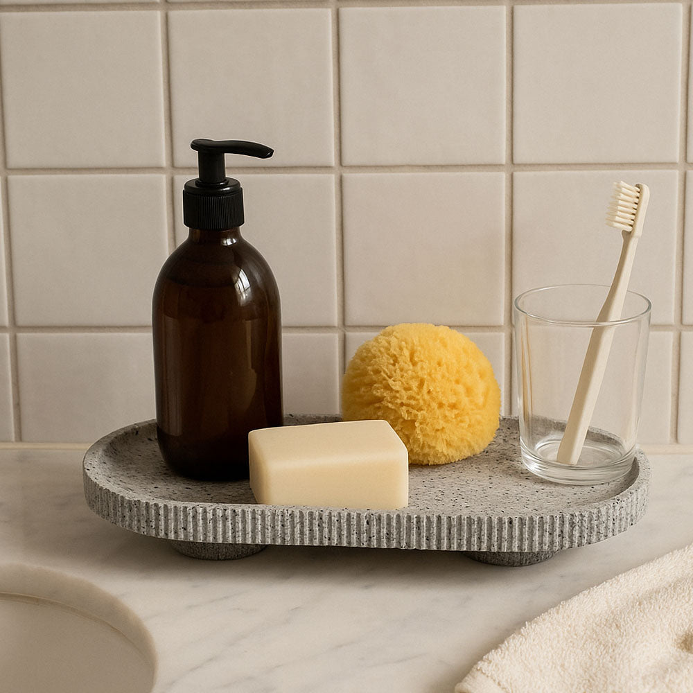 Lines Oval Elevated Tray Medium - Speckled Grey