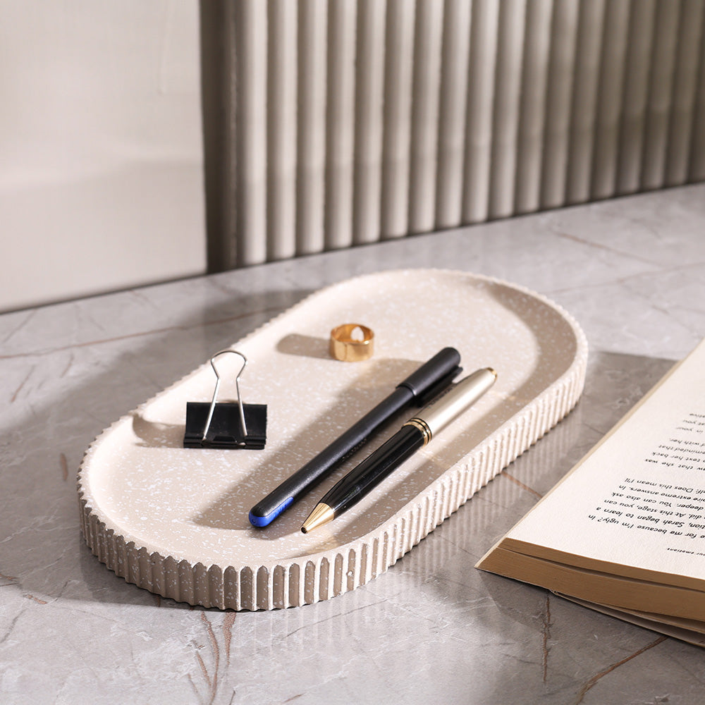 Lines Oval Tray - Speckled Taupe