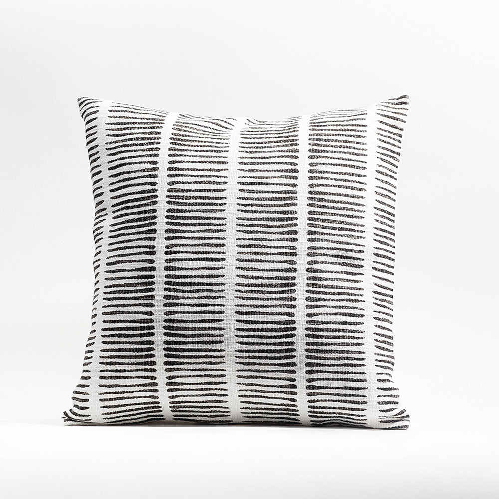 Lines Printed Cotton Cushion Cover 45x45cm - Grey White