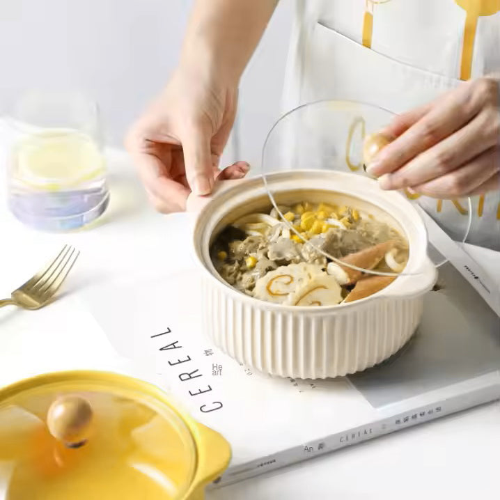 Shire Ceramic Serving Pot with Glass Lid - Cream