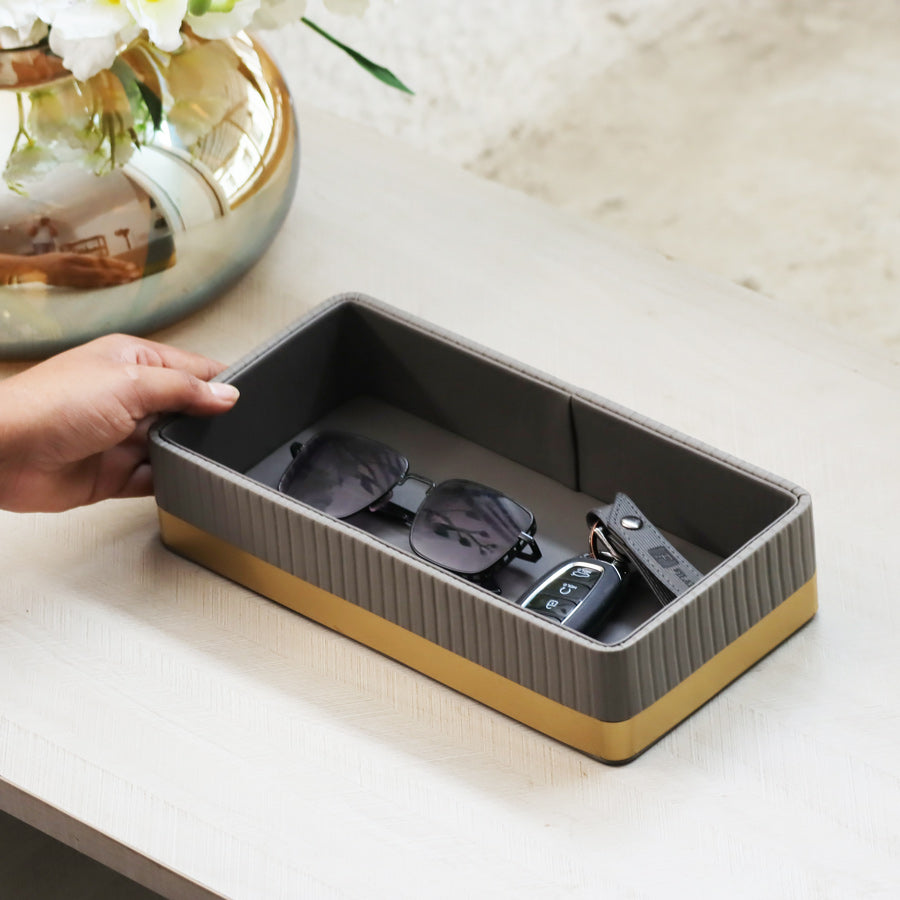 Everly Valet Tray - Dark Grey & Gold