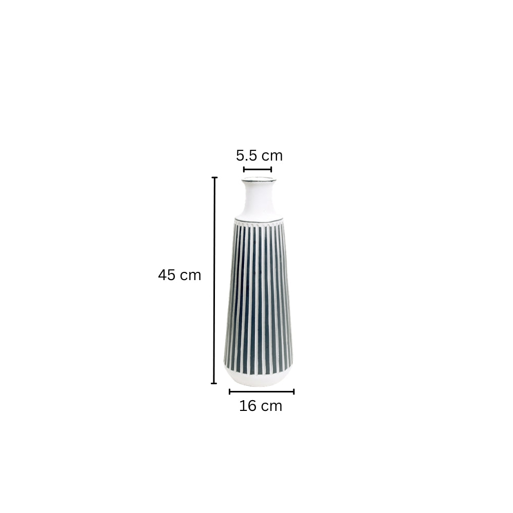 Lines Ribbed Vase Large - White Navy