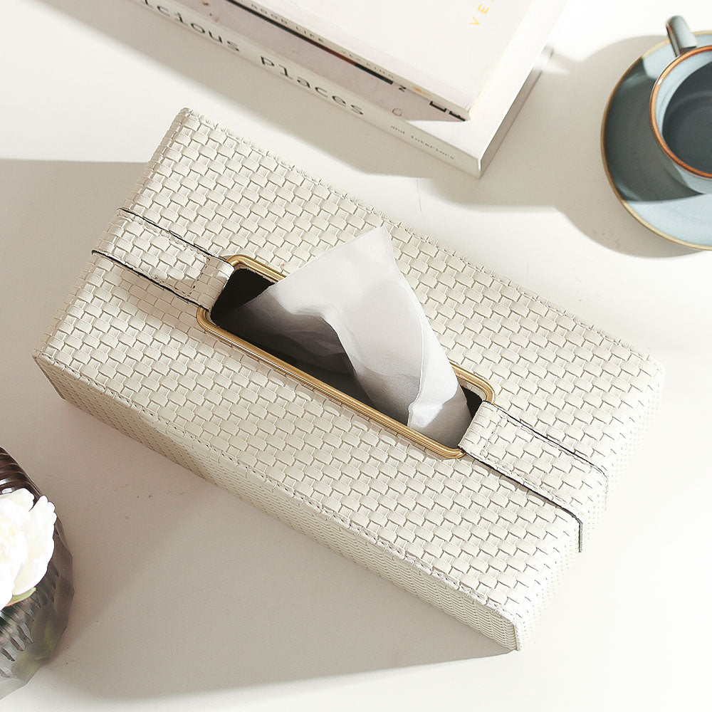 Links Tissue Box Holder - Ivory & Gold