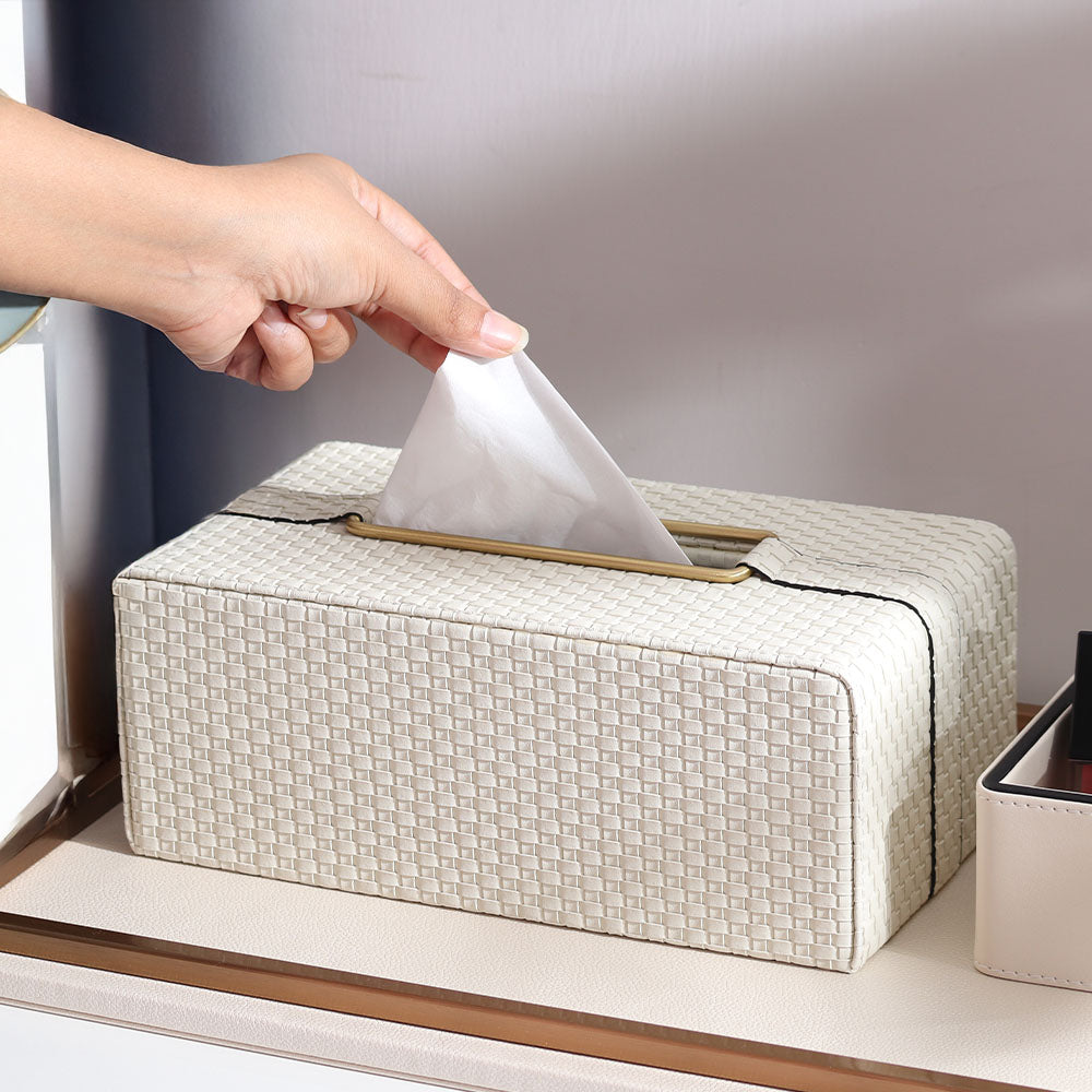 Links Tissue Box Holder - Ivory & Gold