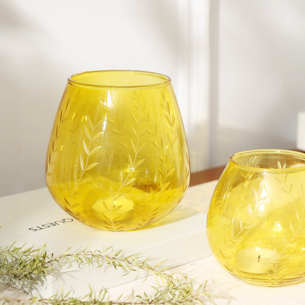 Lira Glass Candle Holder - Yellow