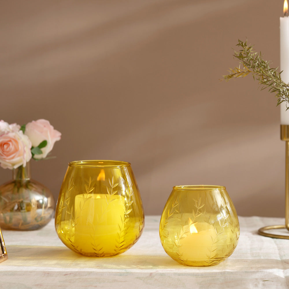 Lira Glass Candle Holder - Yellow