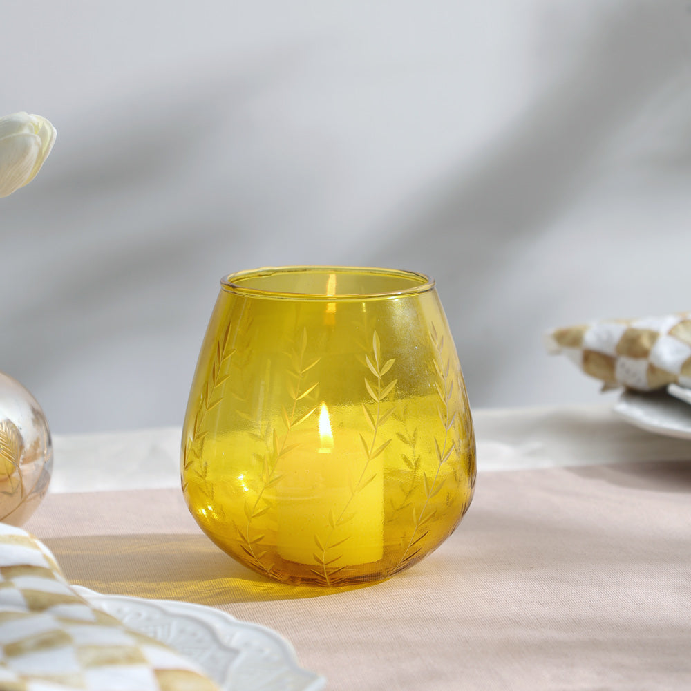 Lira Glass Candle Holder - Yellow