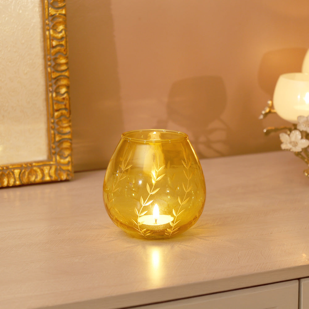 Lira Glass Tealight Holder - Yellow
