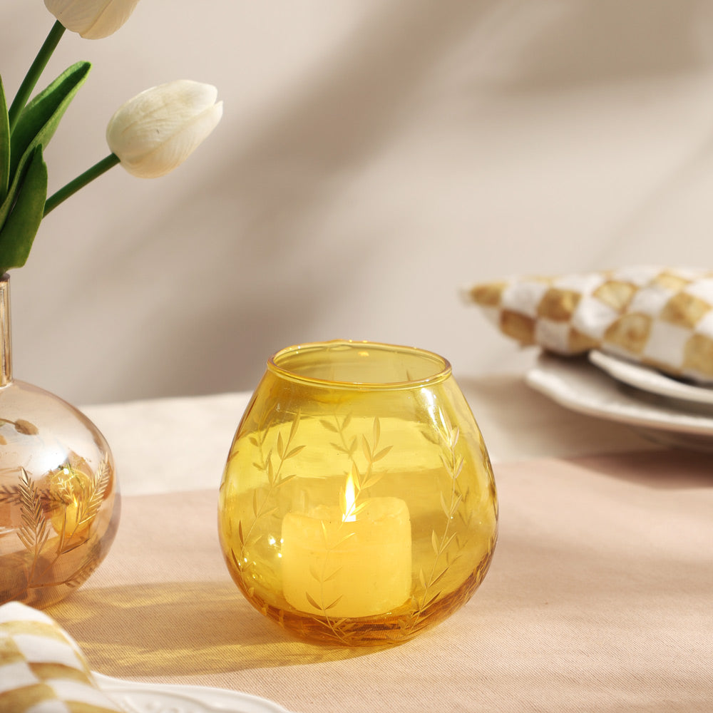 Lira Glass Tealight Holder - Yellow