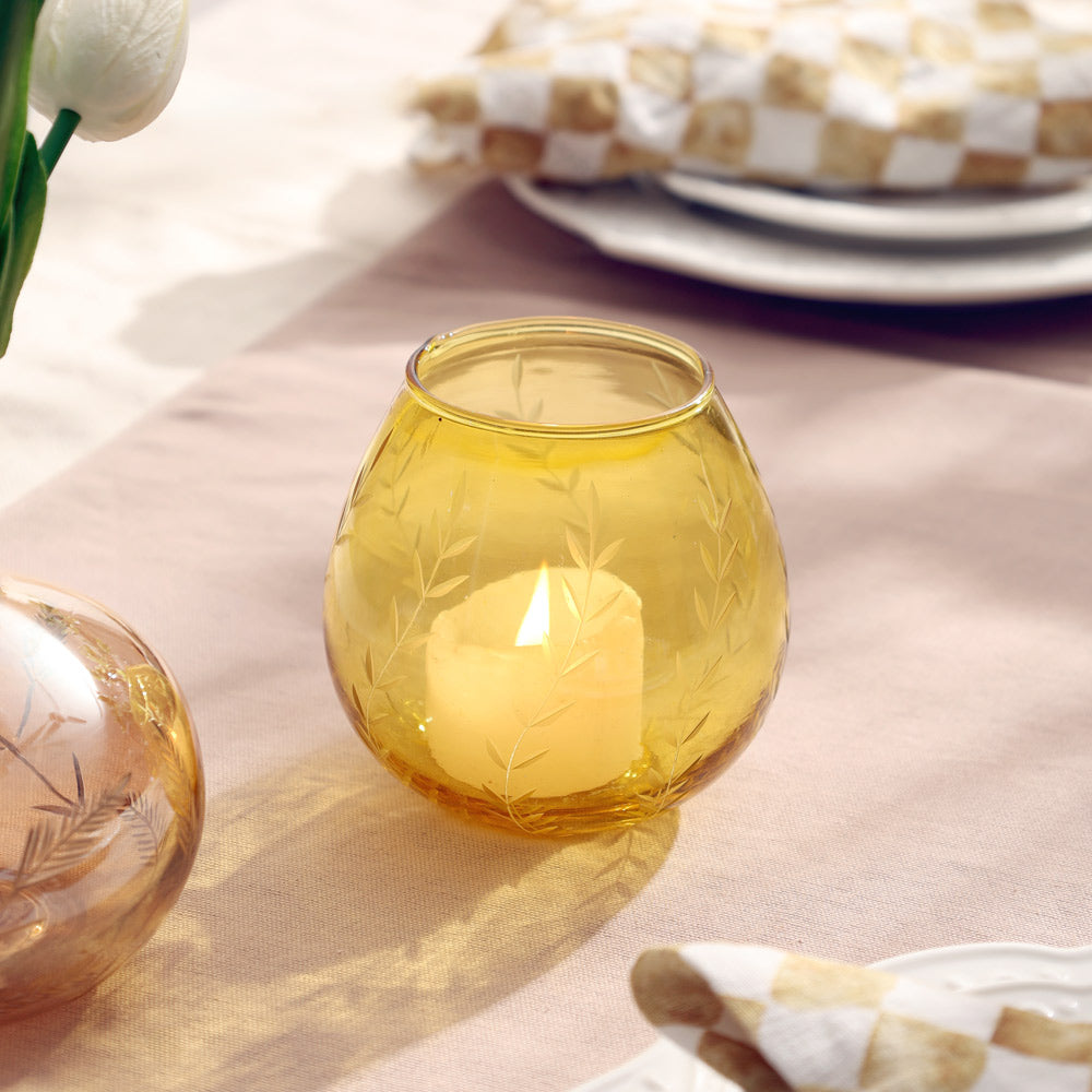 Lira Glass Tealight Holder - Yellow