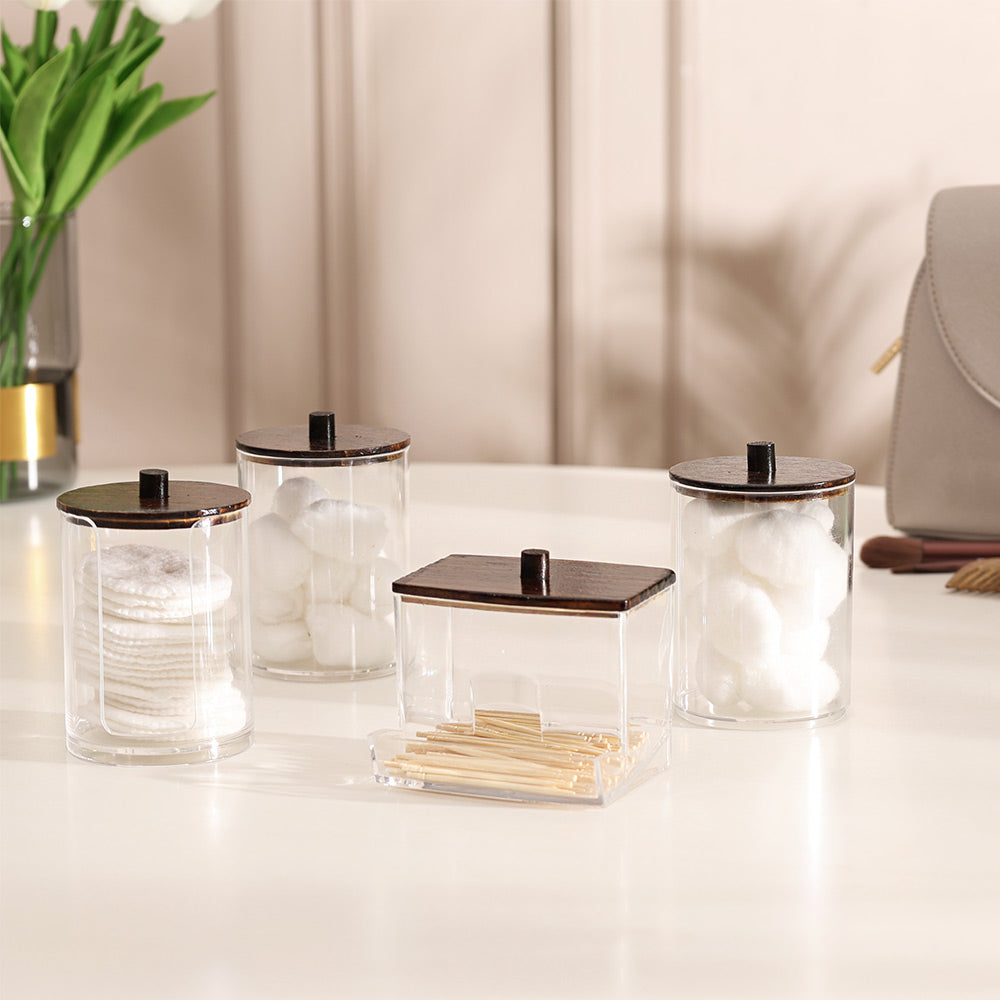 Lockz Vanity Storage Jars, Set of 4 - Clear Brown
