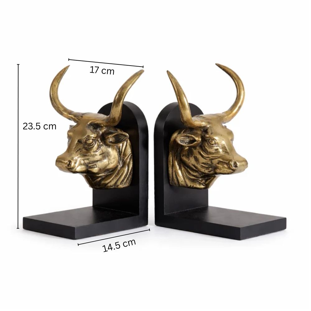 Longhorn Bulls Metal Bookends, Set of 2 - Gold Black