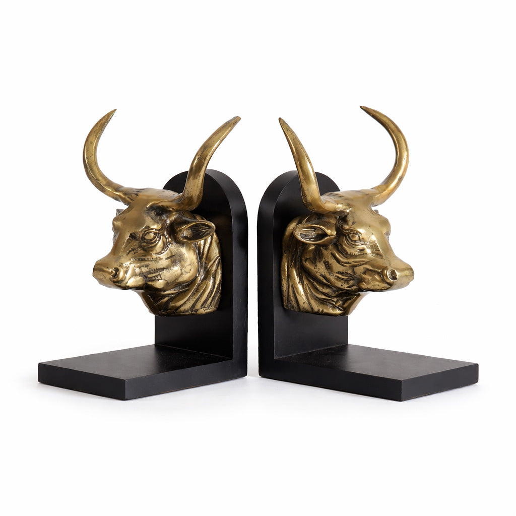 Longhorn Bulls Metal Bookends, Set of 2 - Gold Black