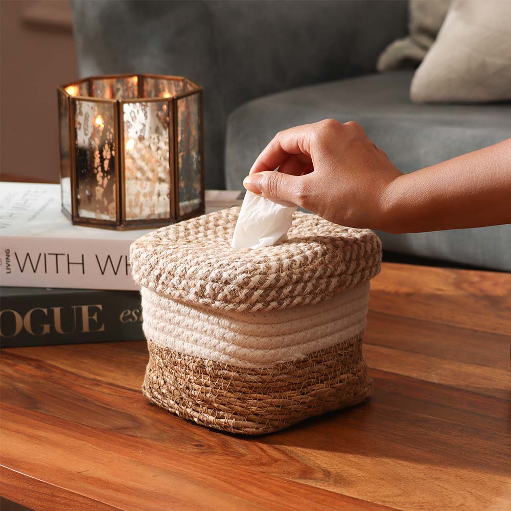 Lore Square Tissue Box Holder - Natural Cream