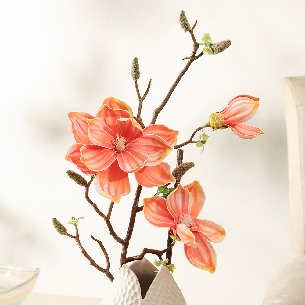 Lotus Magnolia Faux Stem - Coral Sunrise