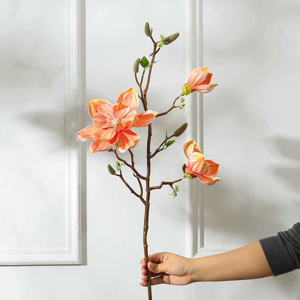 Lotus Magnolia Faux Stem - Coral Sunrise