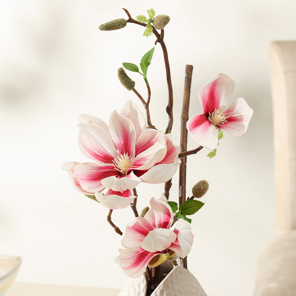 Lotus Magnolia Faux Stem - White Pink