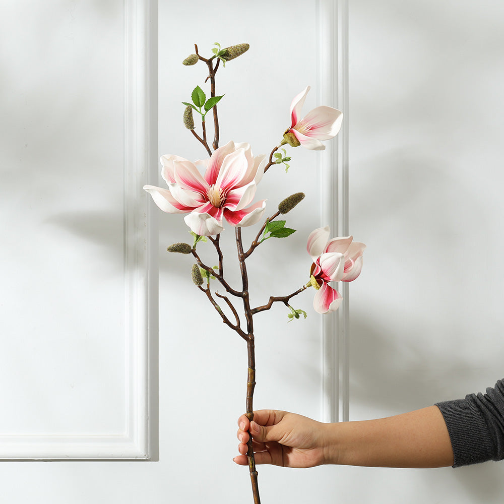 Lotus Magnolia Faux Stem - White Pink