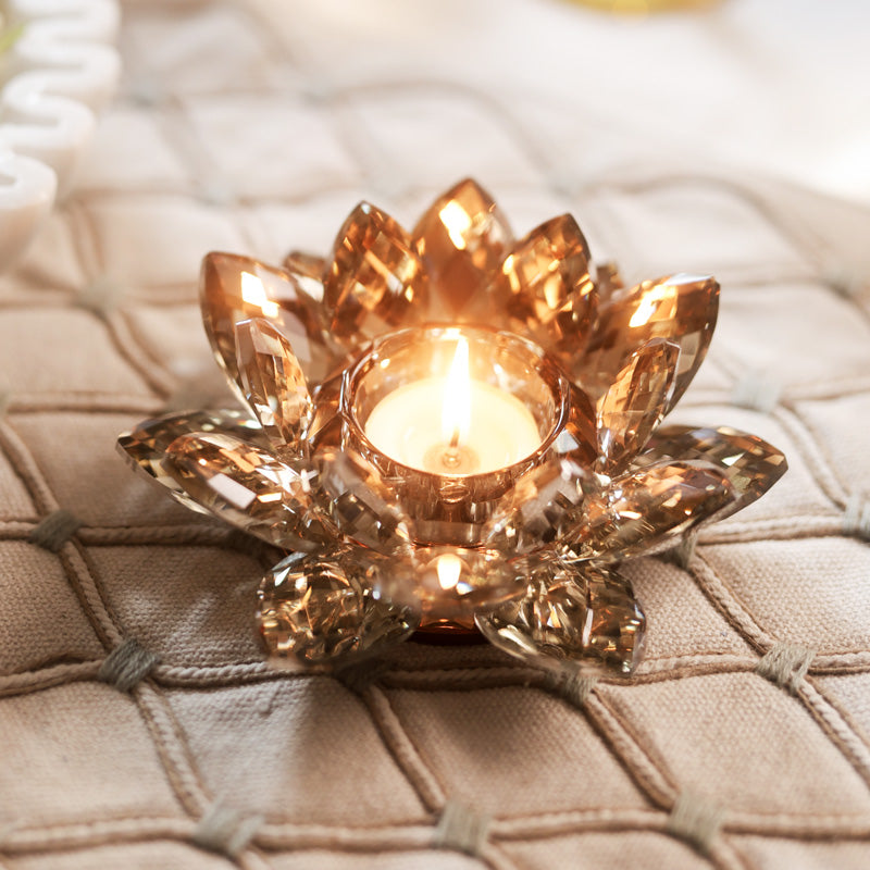 Lotus Crystal Tealight Holder, Set of 2 - Soft Gold